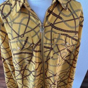 Michael Kors Zipper Front Equestrian-Print Blouse Size XL